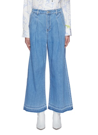 Main View - Click To Enlarge - PORTSPURE - Mid wash distressed hem wide leg jeans