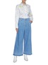 Figure View - Click To Enlarge - PORTSPURE - Mid wash distressed hem wide leg jeans