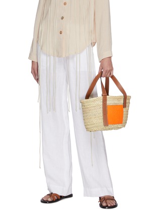 Figure View - Click To Enlarge - LOEWE - 'Paula's Ibiza' neon leather patch small raffia basket bag