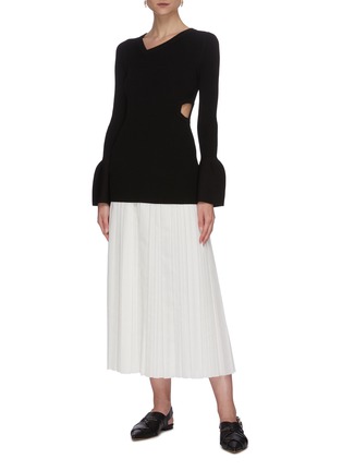 Figure View - Click To Enlarge - 3.1 PHILLIP LIM - Flared sleeve cutout rib knit top