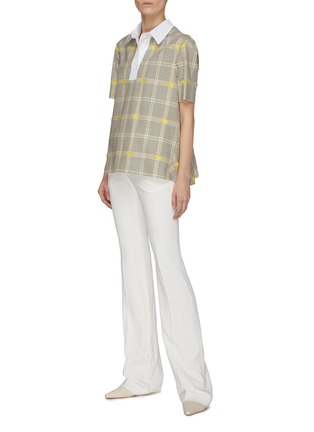 Figure View - Click To Enlarge - NINA RICCI - Embroidered check contrast collar short sleeve top