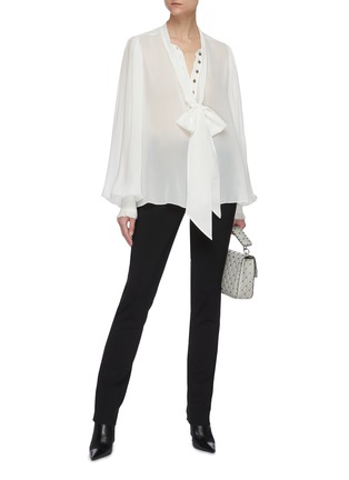 Figure View - Click To Enlarge - BALMAIN - Ascot bow sheer silk georgette blouse