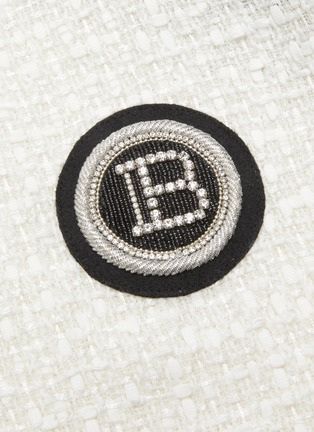  - BALMAIN - Logo patch cropped tweed hoodie