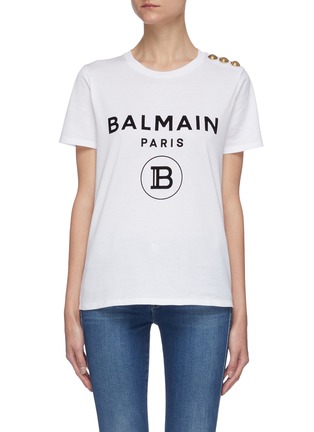 Main View - Click To Enlarge - BALMAIN - Metallic shoulder button logo print T-shirt