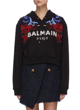 Main View - Click To Enlarge - BALMAIN - Baroque embroidered crop hoodie