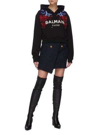 Figure View - Click To Enlarge - BALMAIN - Baroque embroidered crop hoodie