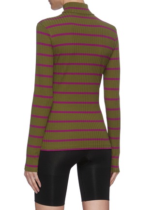 Back View - Click To Enlarge - NINETY PERCENT - Stripe ribbed turtleneck long sleeve cotton top