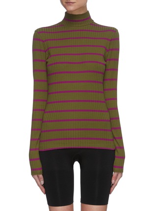 Main View - Click To Enlarge - NINETY PERCENT - Stripe ribbed turtleneck long sleeve cotton top