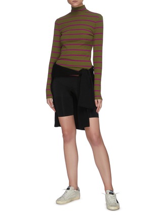 Figure View - Click To Enlarge - NINETY PERCENT - Stripe ribbed turtleneck long sleeve cotton top