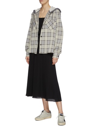 Figure View - Click To Enlarge - NINETY PERCENT - Jacquard check hooded shirt