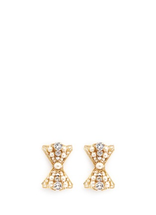 Main View - Click To Enlarge - MIRIAM HASKELL - Baroque glass pearl crystal bow stud earrings