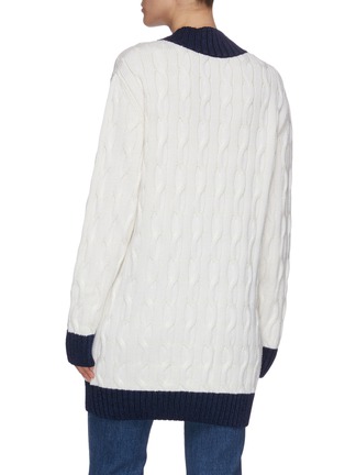 Back View - Click To Enlarge - BALMAIN - Contrast Trim Cable Kit Oversize Wool Cardigan