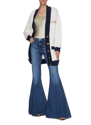 Figure View - Click To Enlarge - BALMAIN - Contrast Trim Cable Kit Oversize Wool Cardigan