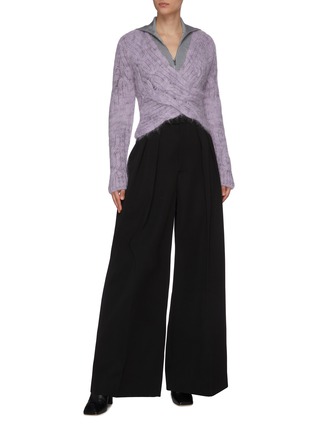 Figure View - Click To Enlarge - NINA RICCI - V neck cable knit mohair sweater