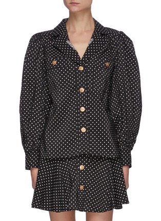 Main View - Click To Enlarge - C/MEO COLLECTIVE - Evoked' Gold-tone Button Polka Dot Balloon Sleeve Blouse