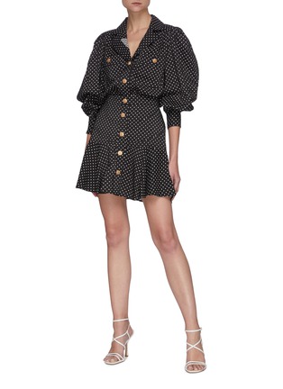 Figure View - Click To Enlarge - C/MEO COLLECTIVE - Evoked' Gold-tone Button Polka Dot Balloon Sleeve Blouse