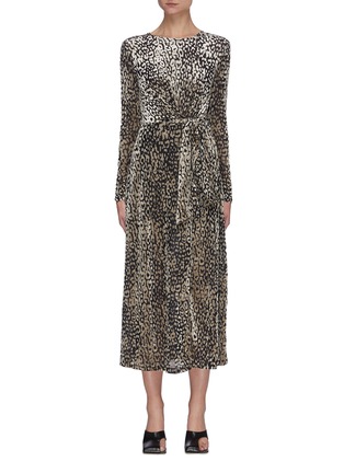 Main View - Click To Enlarge - C/MEO COLLECTIVE - Instinctive' Leopard Print Waist Tie Midi Dress