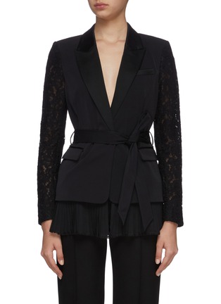 Main View - Click To Enlarge - SIMKHAI - Faye lace sleeve pleated hem belted blazer