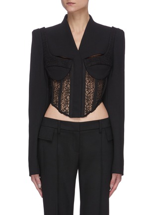 Main View - Click To Enlarge - DION LEE - Lace corset tailored crop jacket