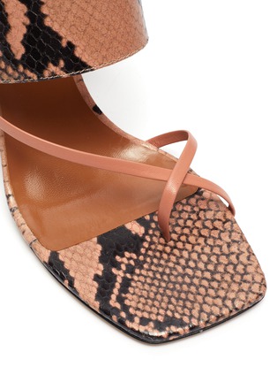 Detail View - Click To Enlarge - PARIS TEXAS - Snake embossed leather block heel criss cross thong sandals