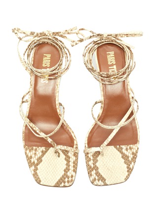Detail View - Click To Enlarge - PARIS TEXAS - Strappy toe ring snake embossed leather heeled sandals