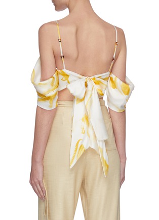 Back View - Click To Enlarge - CULT GAIA - 'Cristina' draped off-shoulder floral print back bow silk top