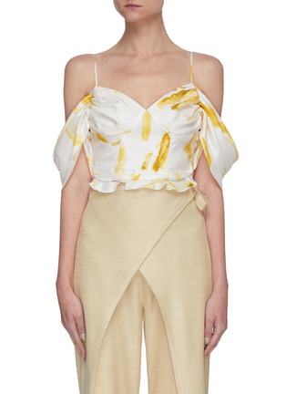 Main View - Click To Enlarge - CULT GAIA - 'Cristina' draped off-shoulder floral print back bow silk top