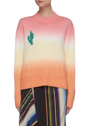 Main View - Click To Enlarge - MIRA MIKATI - Cactus embroidered hand dyed ombre knit sweater