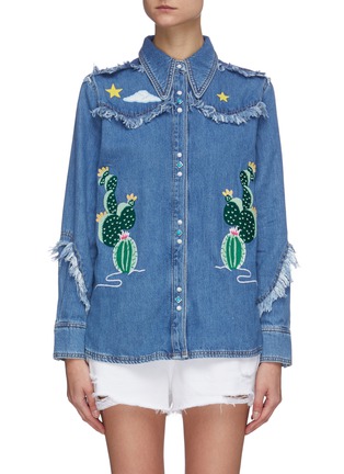 Main View - Click To Enlarge - MIRA MIKATI - Embroidered Western Fringe Denim Shirt
