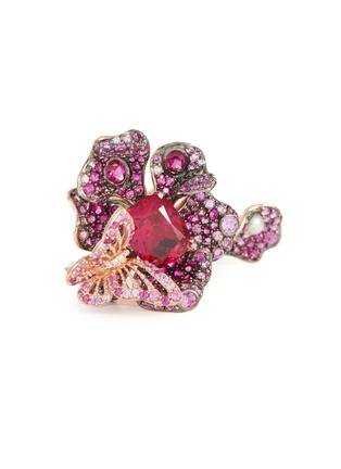 Detail View - Click To Enlarge - ANABELA CHAN - Ruby Peony Butterfly' gemstone 18k rose gold rhodium vermeil ring