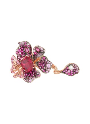Main View - Click To Enlarge - ANABELA CHAN - Ruby Peony Butterfly' gemstone 18k rose gold rhodium vermeil ring