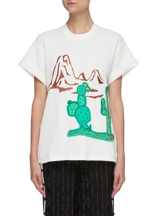 Main View - Click To Enlarge - MIRA MIKATI - Embroidered cactus waffle knit T-shirt