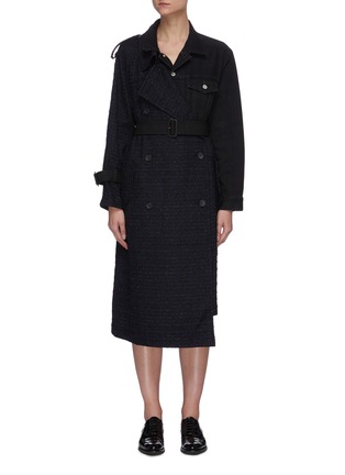 Main View - Click To Enlarge - THE KEIJI - Denim jacket panel lamé tweed trench coat