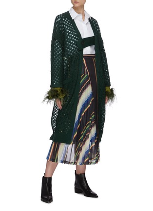 Figure View - Click To Enlarge - TOGA ARCHIVES - Ostrich feather cuff crochet long cardigan