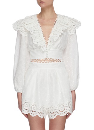 Main View - Click To Enlarge - ZIMMERMANN - Bellitude' scalloped frill linen crop top
