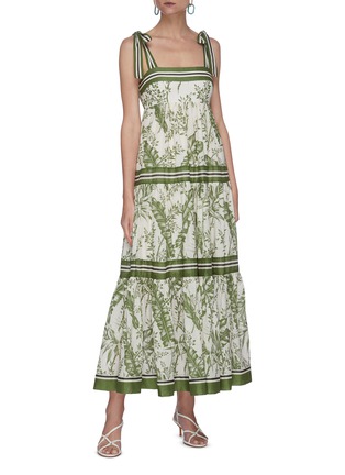 Figure View - Click To Enlarge - ZIMMERMANN - 'Empire' stripe tie shoulder contrast botanical print dress