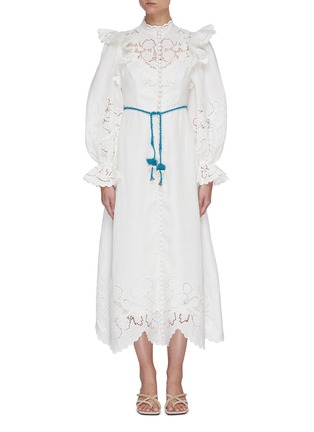Main View - Click To Enlarge - ZIMMERMANN - 'Carnaby' floral broderie scallop trim stand collar maxi dress