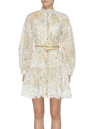 Main View - Click To Enlarge - ZIMMERMANN - Amelie floral embroidered balloon sleeve belted dress