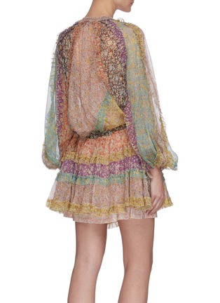 Back View - Click To Enlarge - ZIMMERMANN - Carnaby' frill billow floral print long balloon sleeve silk mini dress