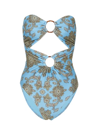 Main View - Click To Enlarge - ZIMMERMANN - 'Fiesta' strapless ring colourblock floral print swimsuit