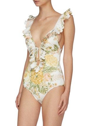 Figure View - Click To Enlarge - ZIMMERMANN - Amelie frill shoulder floral print swimsuit
