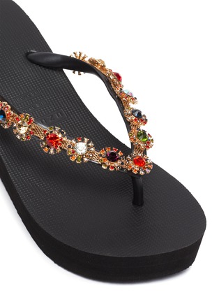 Detail View - Click To Enlarge - UZURII - Colorful Diana crystal embellished wedge thong sandals