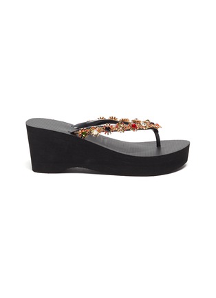 Main View - Click To Enlarge - UZURII - Colorful Diana crystal embellished wedge thong sandals