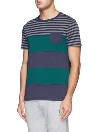 Front View - Click To Enlarge - MONCLER - Contrast stripe cotton T-shirt
