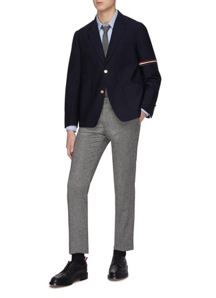 Figure View - Click To Enlarge - THOM BROWNE  - Tricolour stripe sleeve single breasted wool blazer