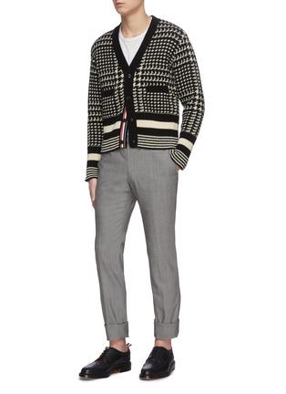 Figure View - Click To Enlarge - THOM BROWNE  - Houndstooth intarsia Shetland wool cardigan