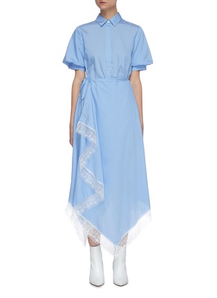 Main View - Click To Enlarge - JONATHAN LIANG - Violet stripe lace trim short sleeve shirt dress