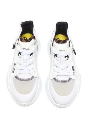 Detail View - Click To Enlarge - FENDI - Flow' Deconstructed Side Zip Leather Sneakers