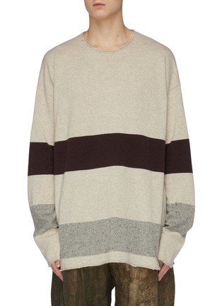 Main View - Click To Enlarge - ZIGGY CHEN - Raw edge colourblock cashmere knit sweater