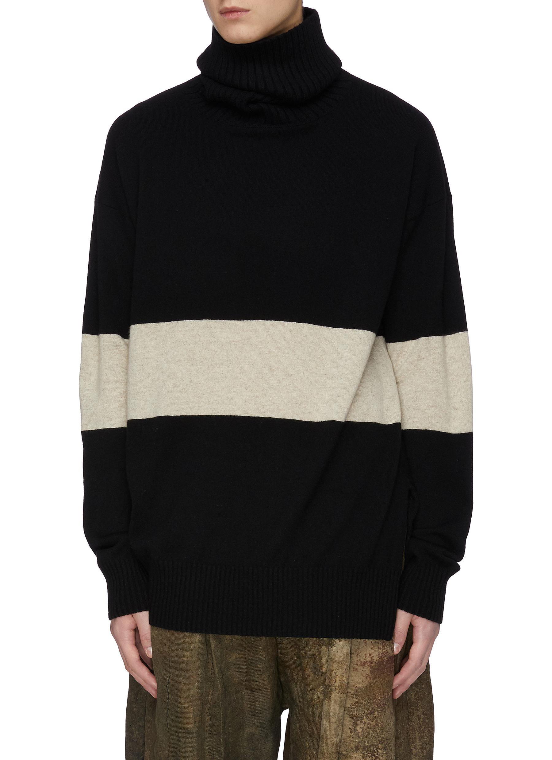 Click to view more detailed imagery on our partner's website Ziggy Chen Ribbed Turtleneck Colourblock Cashmere Knit Sweater In Black